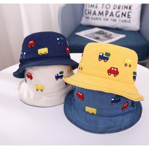 2021 Spring Autumn Cartoon Cars Bucket Hat for Girls Toddler Boys Fashion Fisherman Caps Baby Kids Outdoor Panama Sun Hats 1-2Y