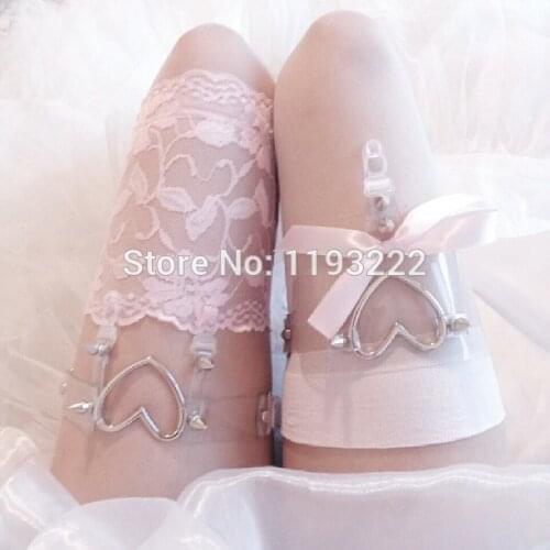 Hot Sale Sexy Lolita Punk Rock Handmade Harajuku Clear Heart Leg Garter, Double Studded Garter Belt Sock Garter Rings