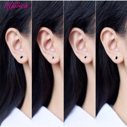 Simple Geometric Ear Studs Women Girl Small Black Silver Color Circle Heart Square Open Triangle Earrings Jewelry for Men