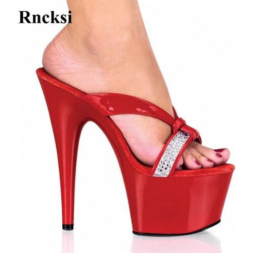 Rncksi Sexy Lady Women Pole Dance Fashion 17cm High-Heeled Shoes Rhinestone Slippers Shoes Wedding Party Slippers