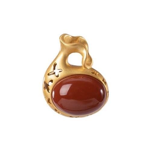 S925 sterling silver Gold plating Southern red agate Retro Personality Purse Lucky bag Ladies Sweater chain Pendant
