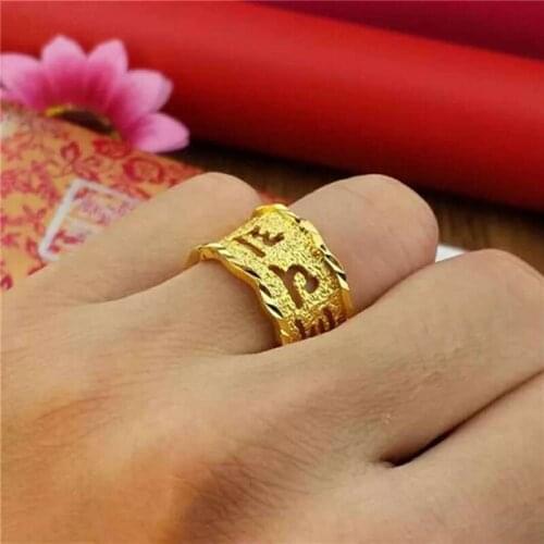 Wide Rings for Men Hollow Buddha Letter Men Rings 24K Gold Plated Anniversary Engagement Wedding Rings Fashion Jewelry Gift