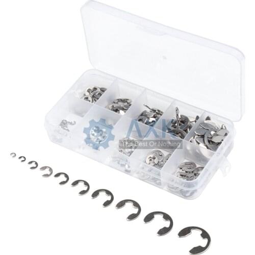 120/200 PCS 304 Stainless Steel Stainless Steel E Clip washer Assortment Kit Circlip retaining ring for shaft fastener M1.5~M10
