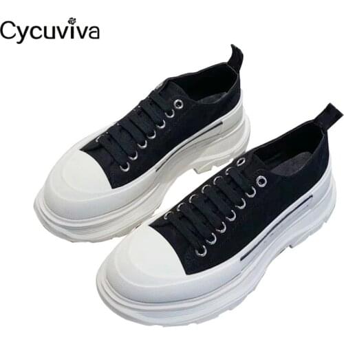 Platform Canvas Men Sneakers Thick Sole Lace Up Casual Shoes Male Round Toe Flat Shoes Spring Runner Shoes Men