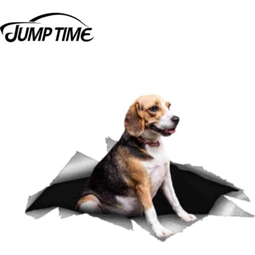 Jump Time 13cm x 8.2cm Beagle Dog Pet Sticker Torn Metal Bumper Decal Funny Car Stickers Window Trunk Animal 3D Car Styling