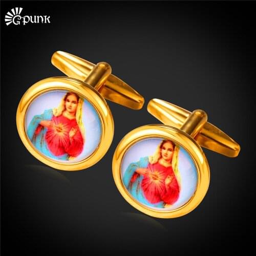 Miraculous medal Cufflinks For Men And Women Virgin Mary High Quality Cuff Link For Mens French Shirts 2016 Jewelry C2016G