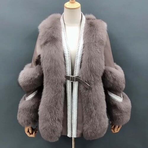 Real Fox Fur Women Jacket Womens Winter Thick Warm Coat Flap Buckle Fox Fur Coat