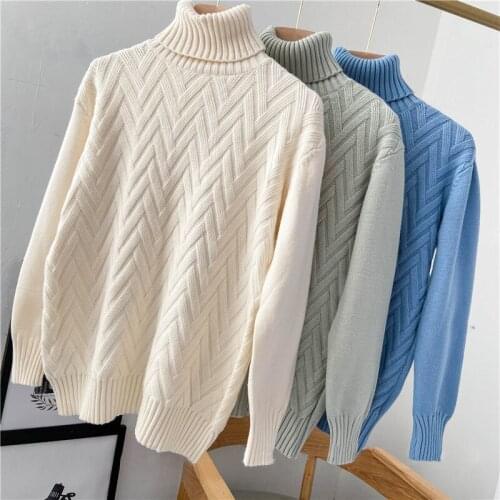 Woman Sweaters Pullovers Turtleneck Long Sleeve Turn Down Collar Knitted Pull Casual Streetwear Sping & Autumn Solid Color Women