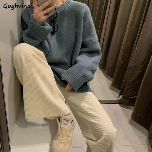 Corduroy Pants Women High Waist Solid Plus Velvet Winter Loose Wide Leg Fashion Vintage Thicken Leisure Female Harajuku Bottoms