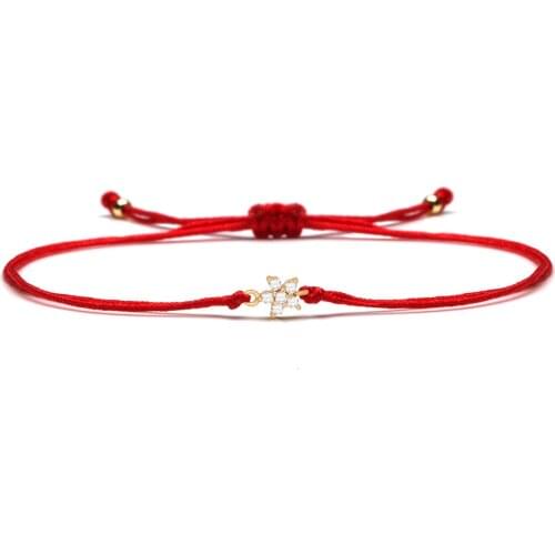 Cubic Zirconia Stones Mini Butterfly Flower Charm Bracelet Women Girl Kid 2021 New Fashion CZ Red String Braided Jewelry Gift
