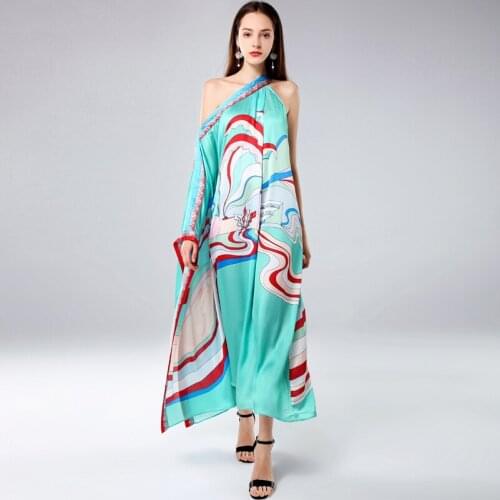 High quality 2019 new designer Fashion summer dress Womens One-Shoulder Sexy Print Loose Casual Beach holiday Maxi Dress