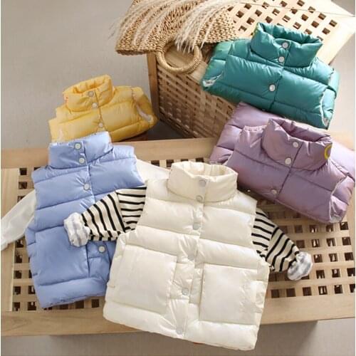 Winter Boys Girls Sleeveless Hooded Vest Jacket Solid Color Coat Kids Warm Vest Children Outwear Clothes