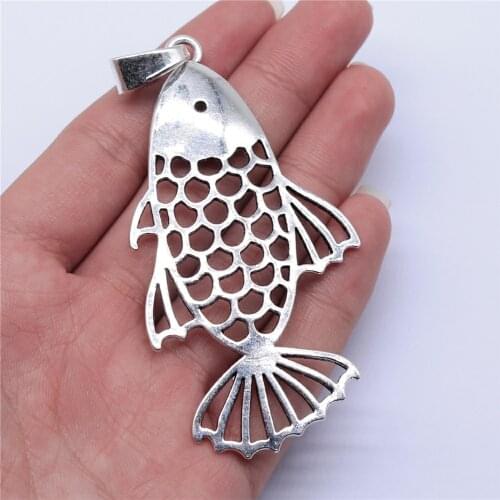 1pcs 84x44mm Antique Silver Plated Big Hollow Fish Charm Pendant For Jewelry Making DIY Jewelry Findings