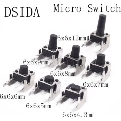 100PCS PCB Momentary Tactile Tact Push Button Switch Right Angle With stent 6*6*4.3/5/6/7/8/9/12mm 6x6x4.3/5/6/7/8/9/12 MM