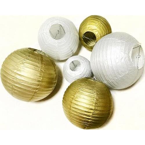 15cm-40cm Gold silver white wedding paper lantern round lamp Wedding Decor glim festival birthday party home decoration Lampion