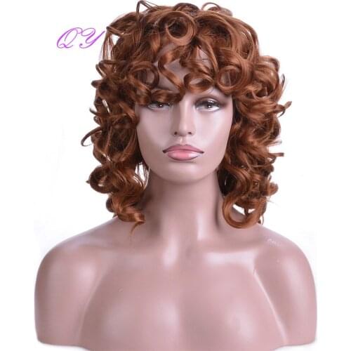 Afro Kinky Curly 14 Inches Length Brown Bounce Curly Hair Wigs For Women Synthetic Fashion Style Wig