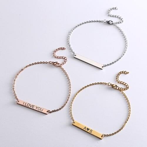 Personalize Custom Name Bracelet Stainless Steel Adjustable Customized Engraving Couple Bracelets Friend Couple Lover Jewelry