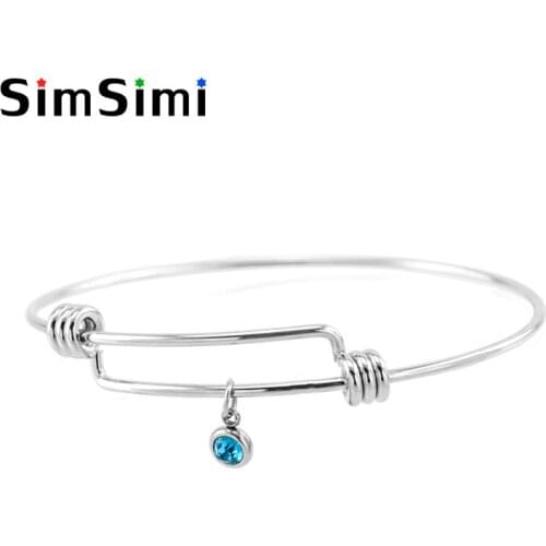 Simsimi stainless steel bracelet Bangle Build Your Own Birthstone Personalized Dangle Expandable Wire Adult Bangles