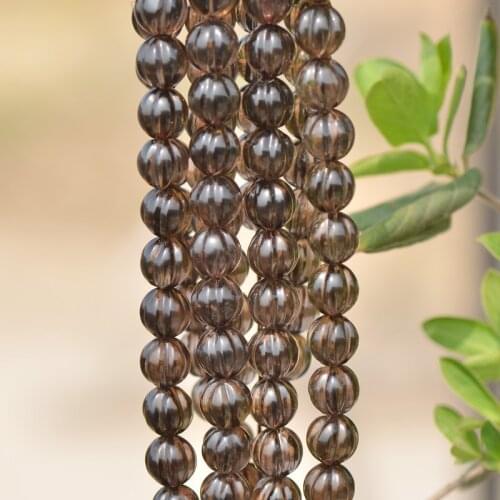 Joanlyn Faceted Grade AAA Natural Smoky Quartz Beads Round Pumpkin Shape 10mm-16mm 15 Inch Strand SQ19