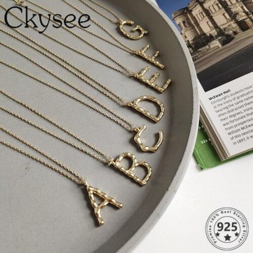 Ckysee 925 Sterling Silver Necklace Gold Color 26 Letters Pendant Necklace For Fashion Women Girlfriend Simple Charms Jewelry