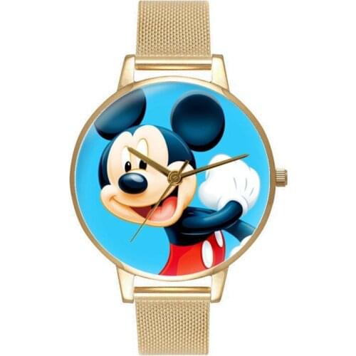 Mickey Cartoon children watch Disney Mickey Mouse Golden alloy Mesh belt student Quartz watches Accessory watch Watch gift girl