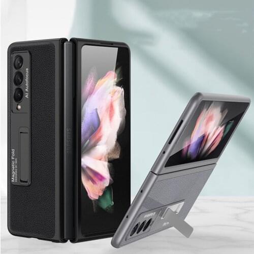 For Samsung Galaxy Z Fold 3 5G Case PU Leather Kickstand Hard Cover for Galaxy Z Fold3 2 5G Case Shockproof