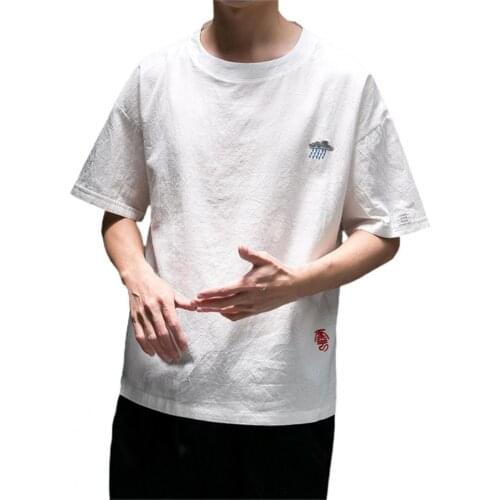 2021 Summer Man T-shirts Casual Men Short Sleeve Cloud Printing O Neck Solid Color T-shirt Loose Top Streetwear for Daily Wear