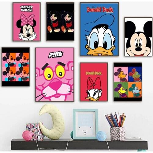 Canvas Paintings and Posters Disney Mickey Mouse and the Pink Panther Cartoon Anime Childrens Room Decoration Picture Frameless