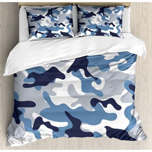 Camouflage Duvet Cover Set Illustration with Abstract Soft Colors Pattern Camouflage Design 3 Piece Bedding Set Blue Indigo