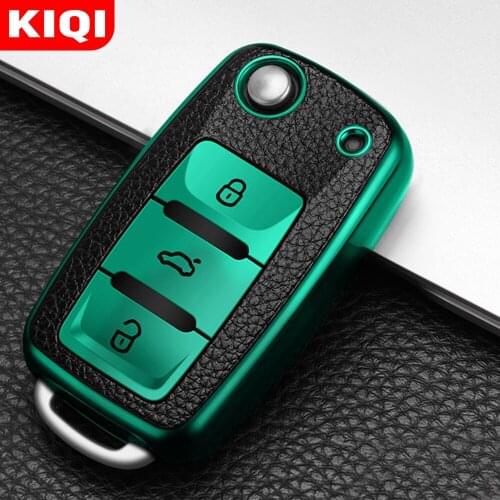 KIQI TPU Leather Car Key Case Cover for VW Golf Bora Jetta POLO GOLF Passat B8 for Skoda Octavia A5 A7 Fabia Seat Ibiza Leon