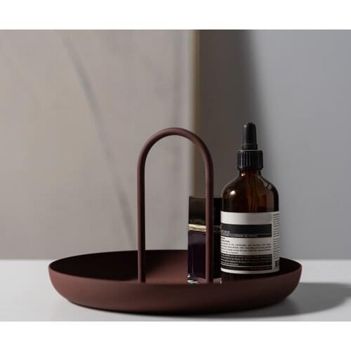 Round Storage Tray with Handle Home Living Room Desktop Sundries Organizer Jewelry Container