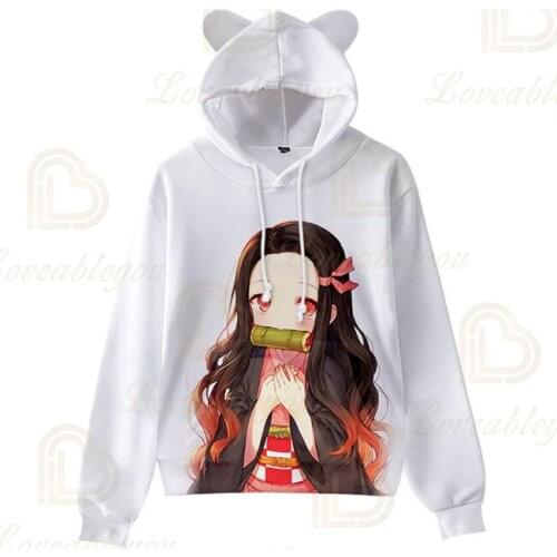 Fashion 3D Print Comic Demon Slayer Hoodie Boys Girls Hooded Autumn Anime Kimetsu no Yaiba Kawaii Cat Ears Kids Hoodie Pullovers