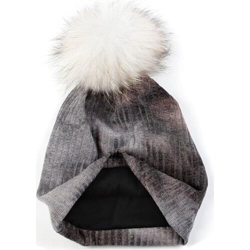 Fashion Dyed Beanie Hat For Women Men Autumn Winter Warm Hats Beanies Skull Cap with 15cm Real Fur Pompom Hair Ball Adult Caps