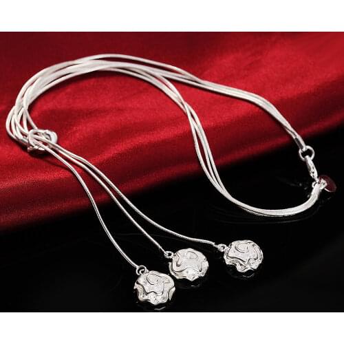 Fashion 925 Sterling Silver Necklaces for woman Classic Jewelry 18 Inches Rose Flower chain wedding Party Christmas Gifts