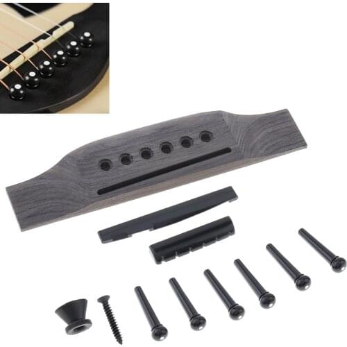 1 Set Rosewood Acoustic Guitar Bridge + Bridge Pins / Saddle / Nut Saddle Guitars Parts for 40 41 Inch Acoustic Folk Guitar