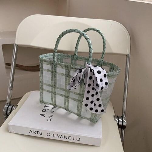 New Transparent Plastic Woven Bags Waterproof Shopping Basket Beach Bag Vegetable Basket Rural Style Leisure Bag