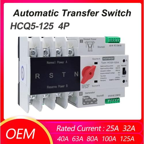 Single Phase Din Rail ATS 220V Dual Power Automatic Transfer Electrical Selector Switches Uninterrupted 2P 63A 100A 125A