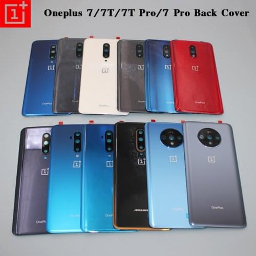 Original Oneplus 7 7T Battery Back Cover Glass Rear Door Housing Panel Case For One Plus 1+ 7 7T Pro With Camera lens + Sticker