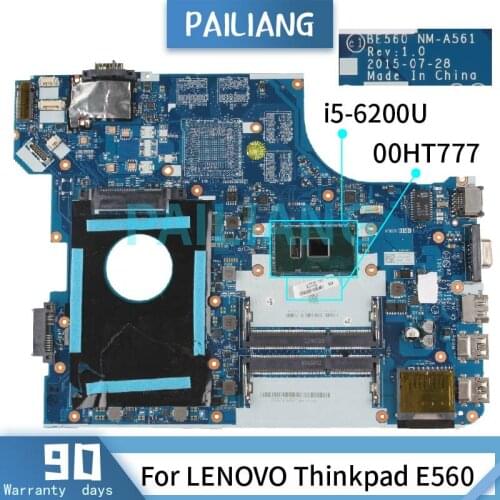 PAILIANG Laptop motherboard For LENOVO Thinkpad E560 i5-6200U Mainboard CN-00HT777 NM-A561 SR2EY DDR3 tesed