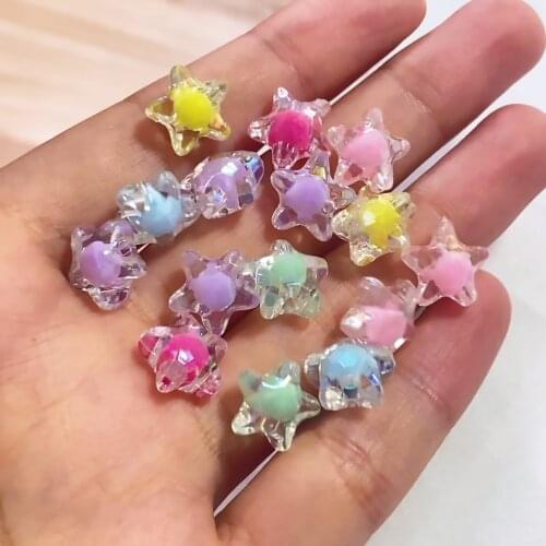 100pcs/lot 12mm Transparent Rainbow Five-Pointed Star Acrylic Spacer Loose Beads For Jewelry Making DIY Crafts Bracelets Earring