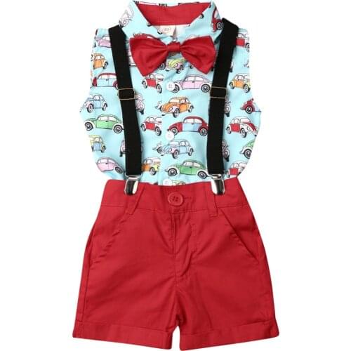 2PCS Set Toddler Newborn Baby Boy Christmas Gentleman Clothes Set Sleeveless Cartoon Shirt Tops Overalls Outfit Set