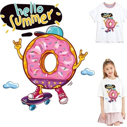Cartoon Sweet Donut Badge Iron-on Transfers Heat Vinyl Thermal Stickers For Clothing Ironing Patches For Clothes T Shirt Stripes