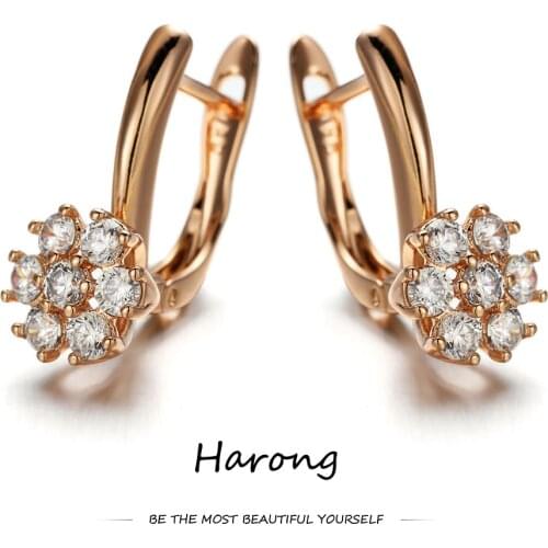 Fashion Copper Quality Crystal Zircon Flowers Stud Earrings Luxury Womens Jewelry Accessories Ear Clips Party Wedding Gifts