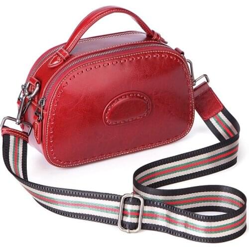 Wax leather big strap shoulder bag women casual crossbody bag