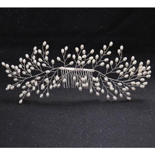 SLBRIDAL New Arrival Vintage Handmade Wired Ivory Pearls Wedding Hair Comb Bridal Headpiece Hair Accessories Bridesmaids