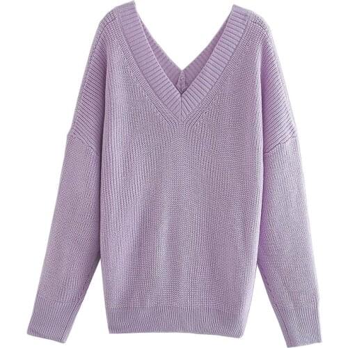 Women solid vintage soft sweater 2020 fashion ladies V-neck full sleeve long sweaters chic female sexy club