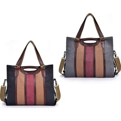Womens Vintage Large Shoulder Tote Bag Multicolor Striped Canvas Crossbody Messenger Hobo Handbag Travel Top Handle Casual