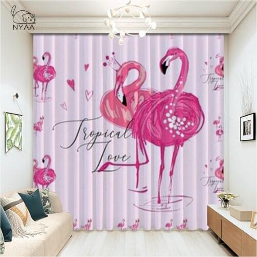 Cute Animals Flamingo Printed Valance Curtains Europe Pink Curtain Home Decor For Room Window Curtain Living Room Micro Shading