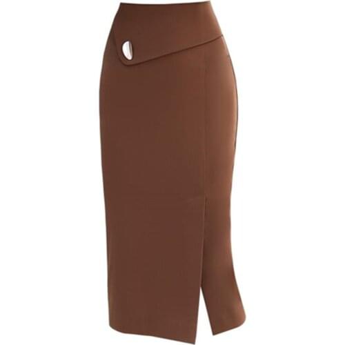 Office Lady Skirts Women Solid Zipper Fly Bodycon Skirts Ladies Fashion Casual Mid Calf High Waist Jupe Bottoms