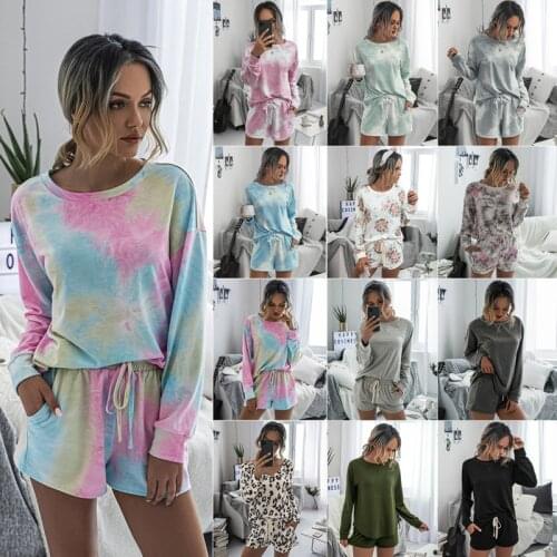 Leopard Print Long Sleeved Womens Suit Tracksuit Loose Sportswear Yoga Suit Gradient Pullover Shorts Two Piece Streetwear